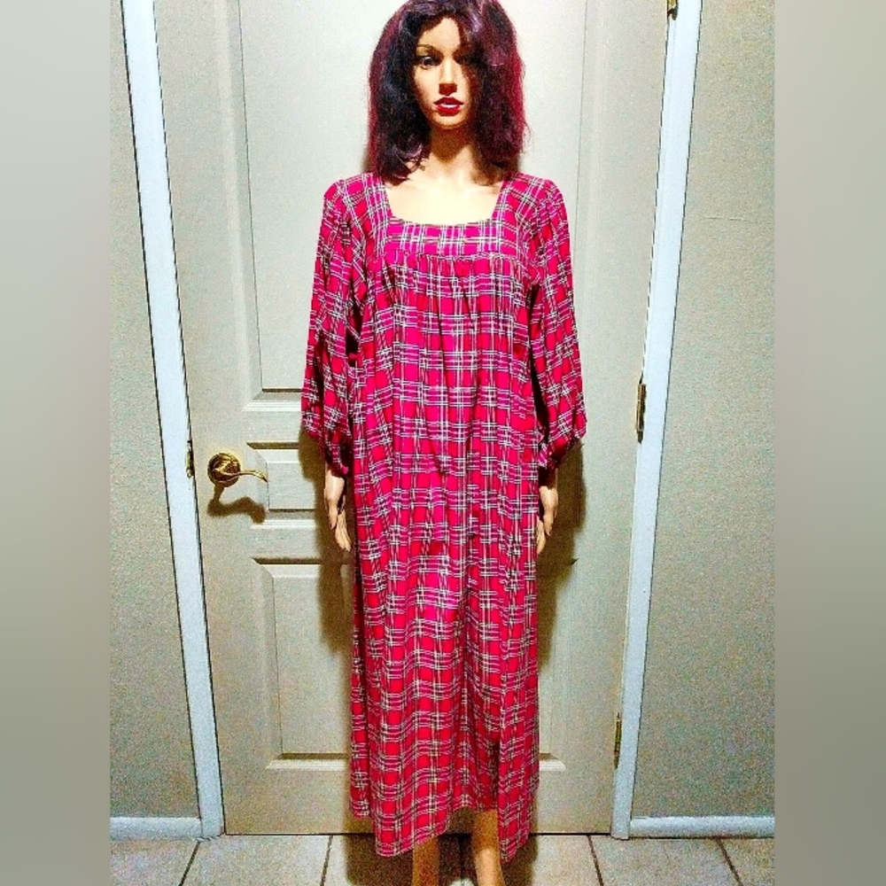 Vintage 80s Kalama Red Flannel Dress.